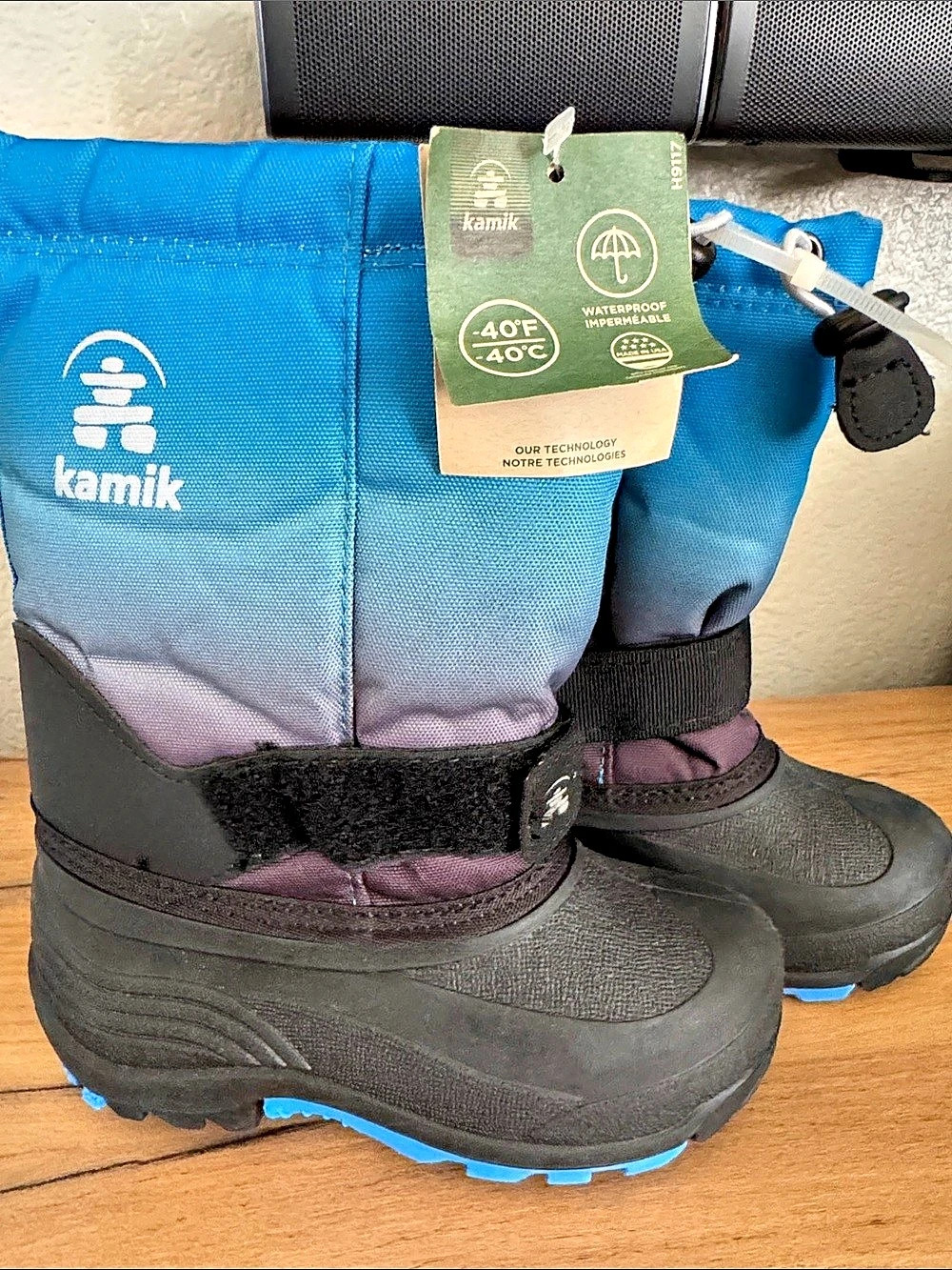Kamik Waterbug Kids size 12 Blue & Black Winter Boots NWT
